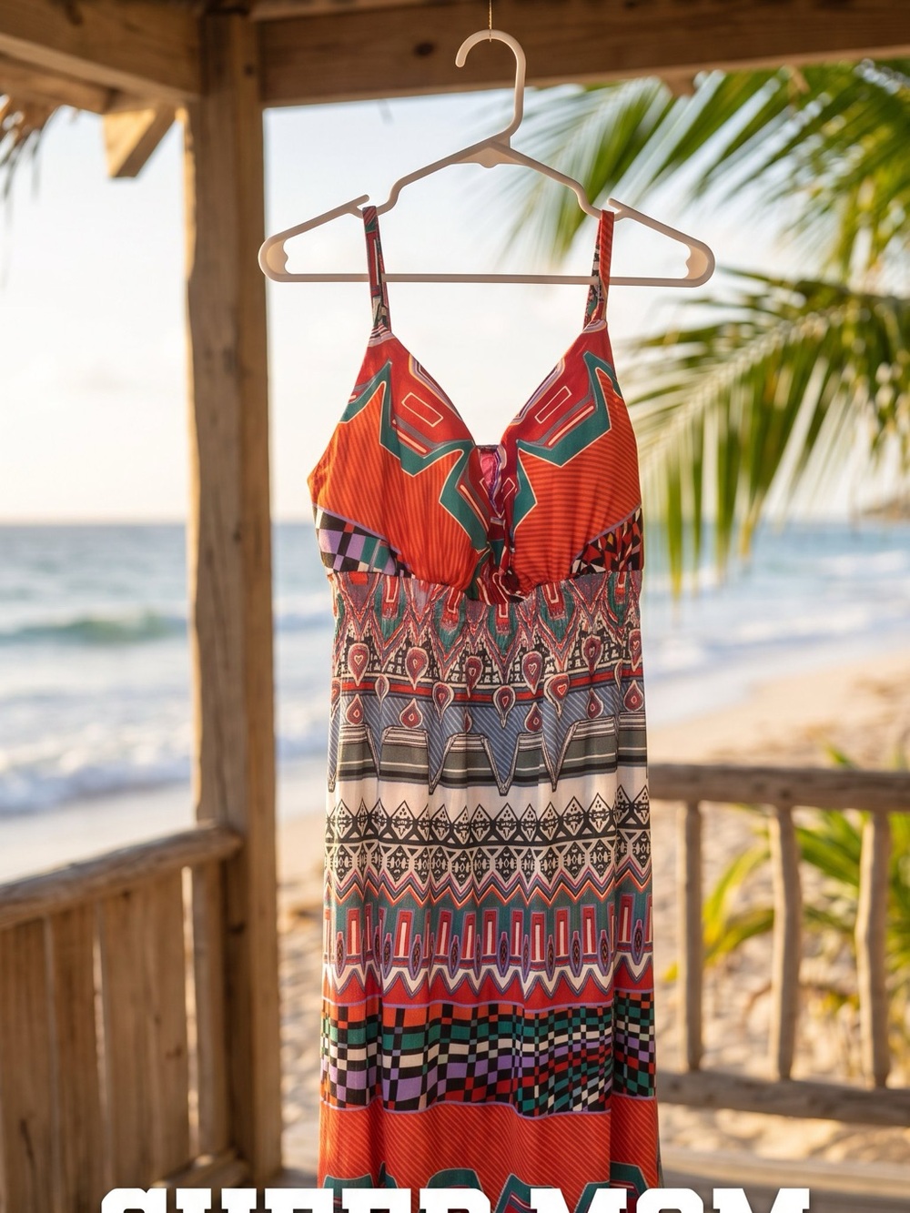 Summery Red Patterned Sleeveless Camisole Dress